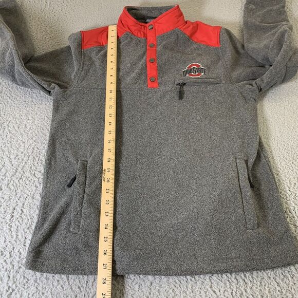 Ohio State Buckeyes Fleece Sweater Mens Medium Pockets Colosseum Gray Red NCAA - Picture 8 of 13